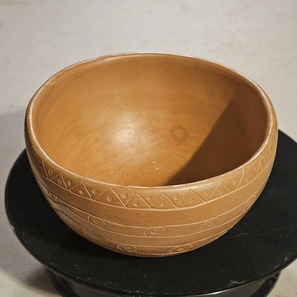 Handcrafted Natural Clay Decorative Bowl With Geometric Pattern Design - Picture 5 of 11